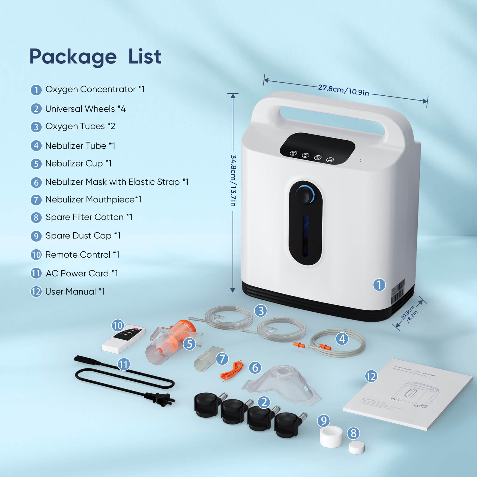 VARON DF-011 |Continuous Flow Home-Use 1-8L/Min Oxygen Concentrator