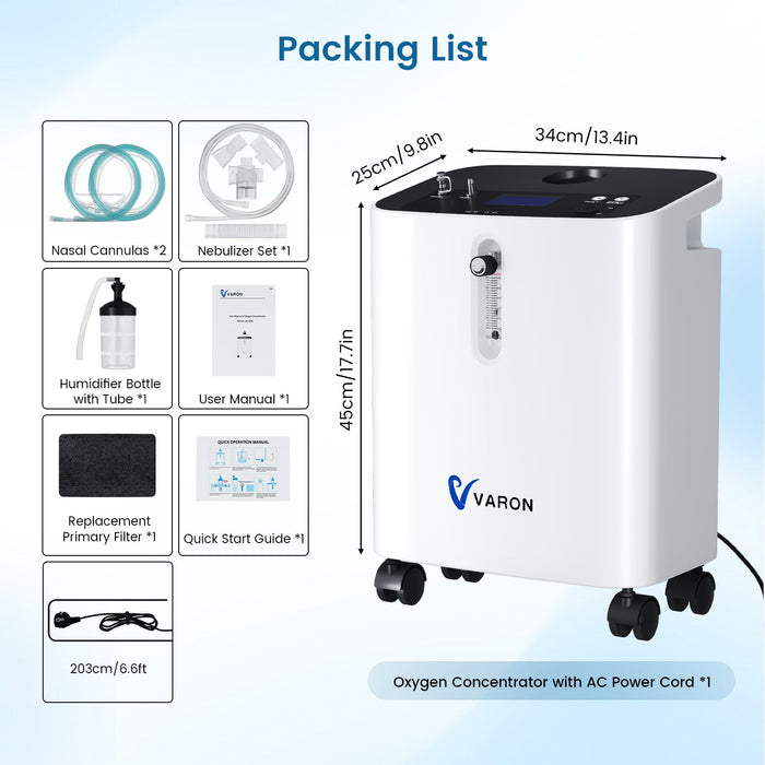 VARON Serene 3 Quiet Home Oxygen Concentrator | 1-10L/min Flow Settings