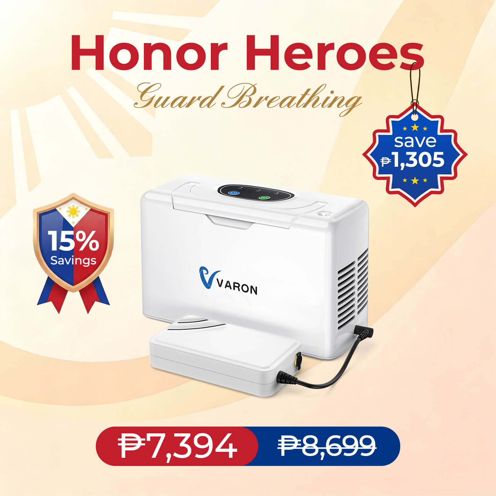 VARON VL-2 Portable Oxygen Concentrator shown with its dedicated external portable battery.
