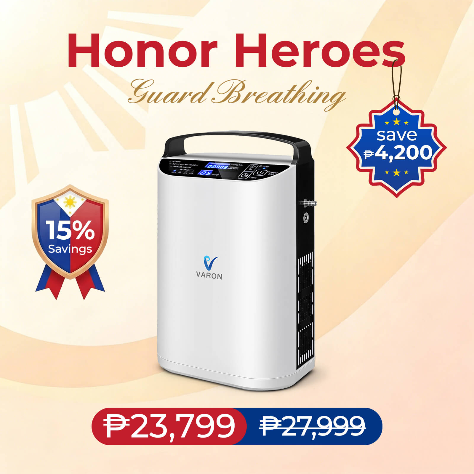 VARON VP-1 Portable Oxygen Concentrator for 5L pulse flow oxygen therapy.