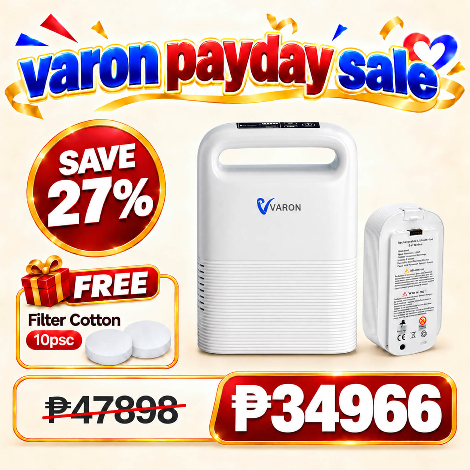 VARON 5L Pulse Flow Portable Oxygen Concentrator VP-2