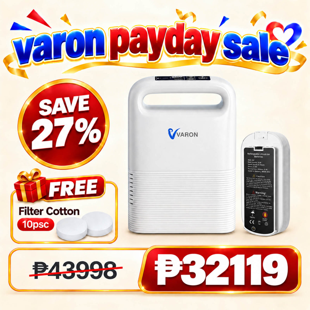 VARON 5L Pulse Flow Portable Oxygen Concentrator VP-2