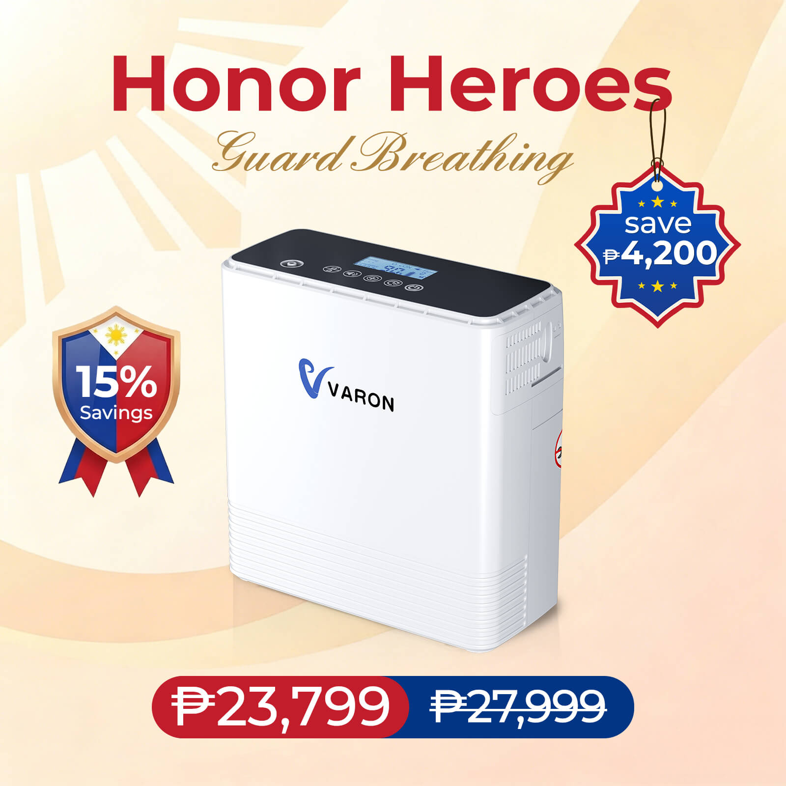 VARON VP-6 portable oxygen concentrator with 1-6L continuous flow for reliable respiratory support.